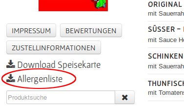 Allergeninformationen Liste